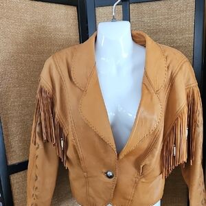Patricia Wolf Tan Leather Fringe Jacket
